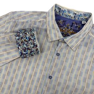 Robert Graham Mens 2XL Purple Yellow Blue Button Down Striped Flip Cuffs White